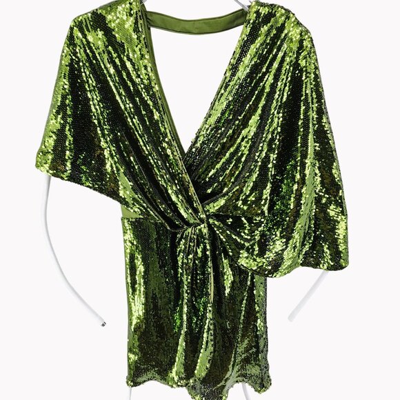 ASOS Design Size 6 Tall Sequin Mini Dress Green - Picture 1 of 12